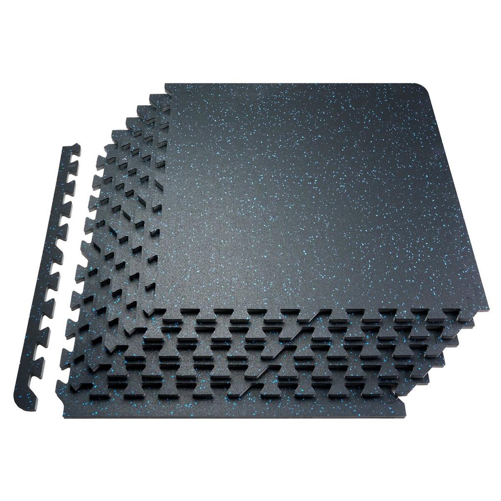 0.56" Thick Gym Floor Mats 12 Tiles Rubber Top with EVA Foam Black & Blue