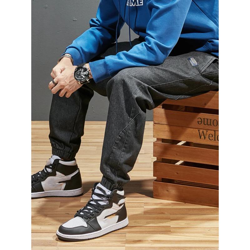 Men's Jogger Jeans Streetwear Black Blue Casual Denim Cargo Pants Stretch Taper Jeans Baggy Trousers