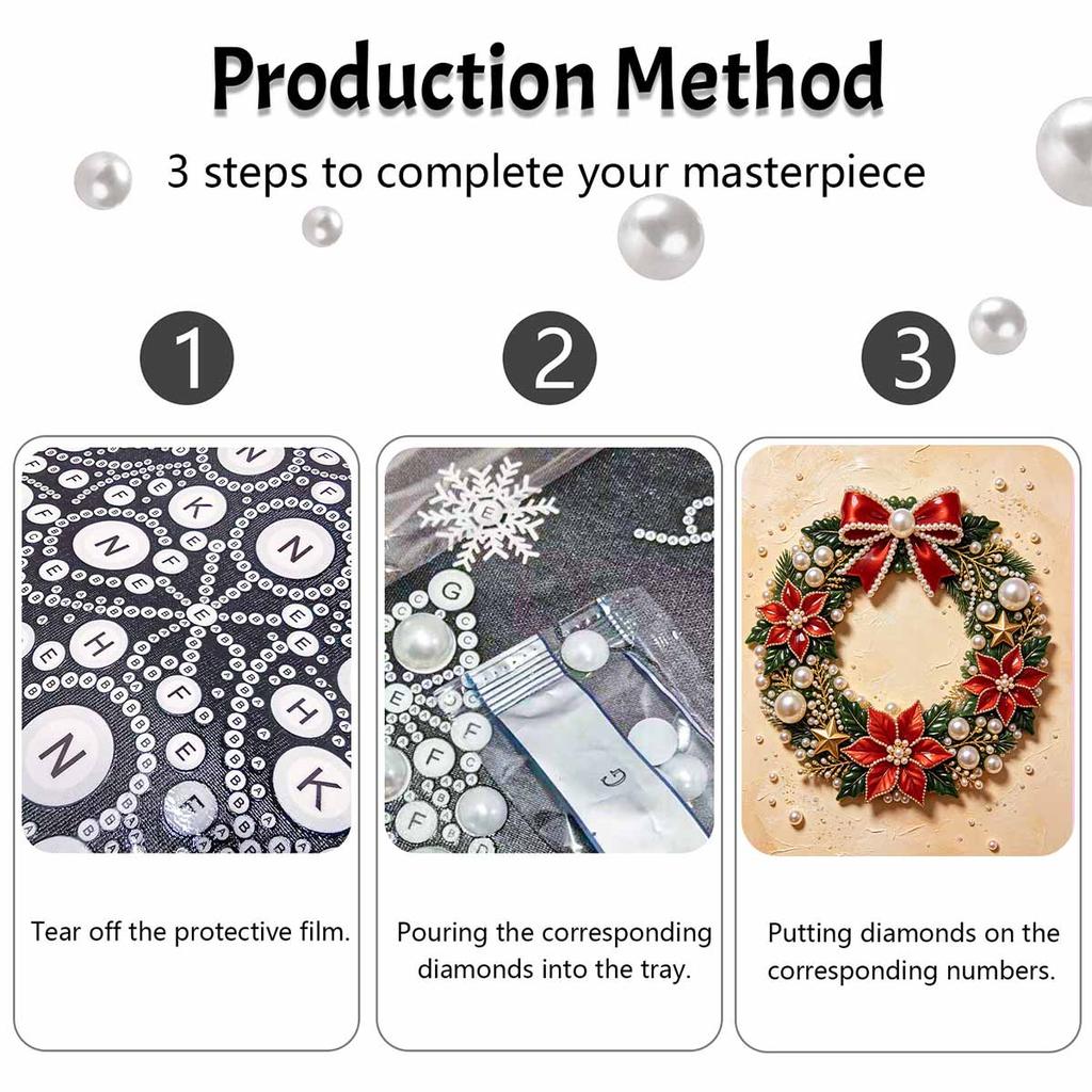 Christmas Pearl Painting Kit Handmade DIY Wreath Poinsettia Bow Star Home Decoration Painting