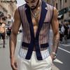 INCERUN Men Lapel Neck Sleeveless See Through Mesh Transparent Striped Blazer Tops