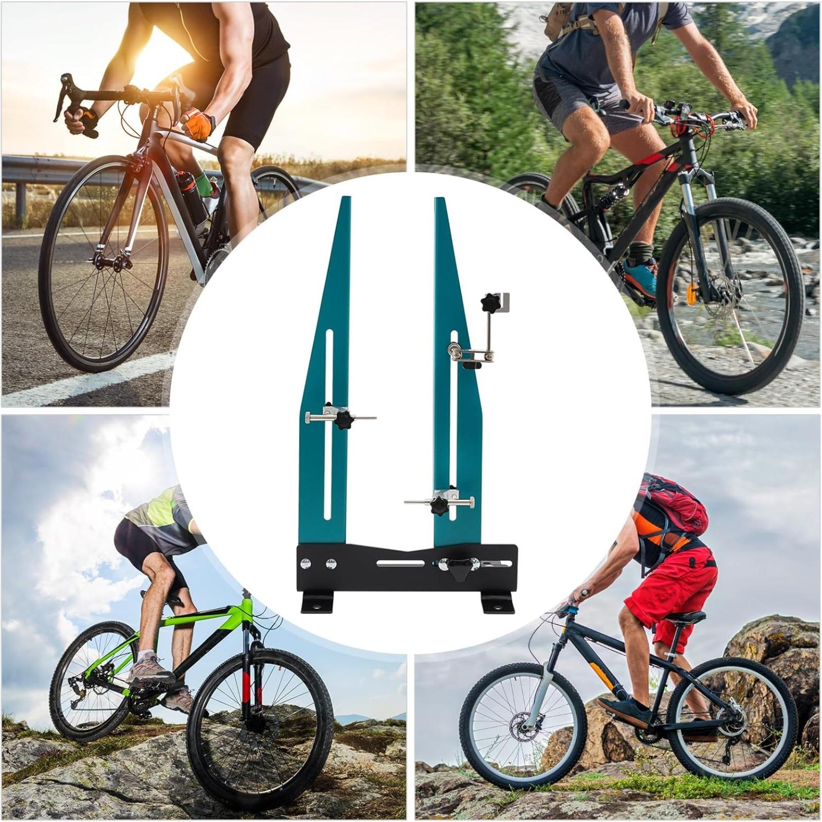 Bymaocar 360° Rotating Dual Adjustment Bike Wheel Truing Stand, Pro Bicycle Wheel Alignment Repair Tool for Folding / Road Bikes