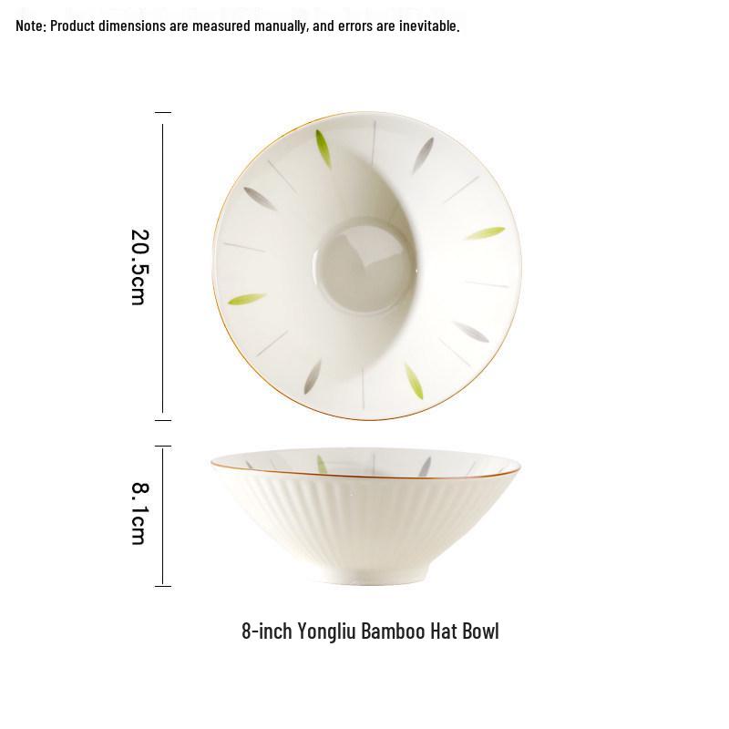 Set of 4 Japanese 8-inch Ceramic Bowls: Raised, Thickened, Microwaveable, Anti-Scald; Perfect for Rice, Noodles, or Fruit.