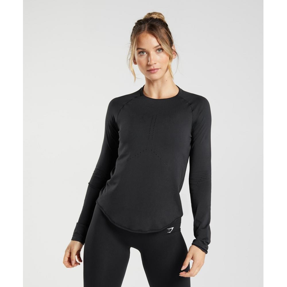 

GYMSHARK Sweat Бесшовный топ с длинными рукавами, черный B3A6T BBBB