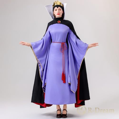 R-Dream Snow White Wicked Queen Cosplay Villain Costume for Halloween, Women's Dress with Crown and Cape, Plus Size (Small)