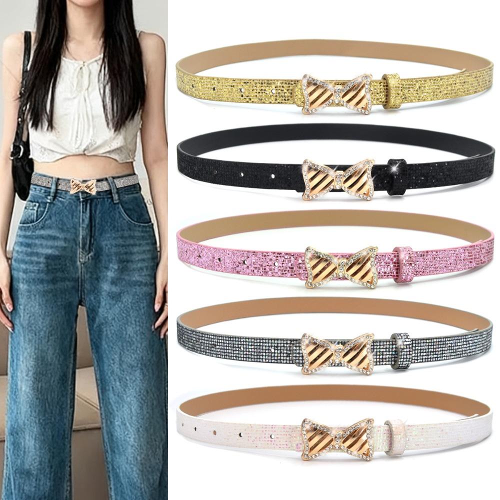 Fashion Bling Bling Sparkling Rhinestone Belt Glitter Versatile Slide Buckle Belt Luxury Brand Design PU Leather Belt Women