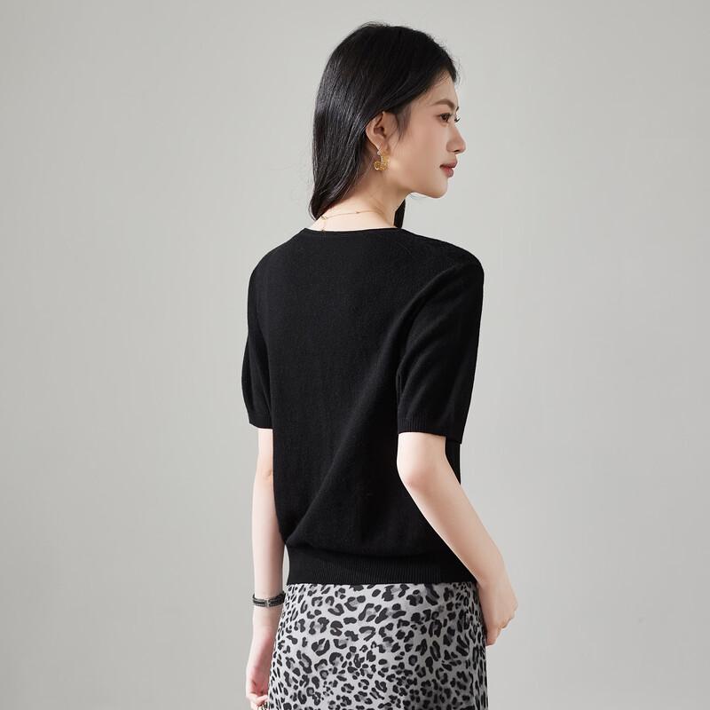 SOFSIL Retro Round Neck Short Sleeve Wool Knit Cardigan