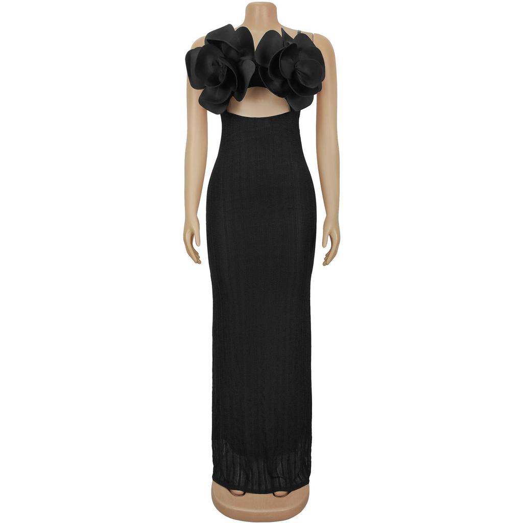 Women's Fashion Sexy Lace Backless Spaghetti Strap Dress with Brooch