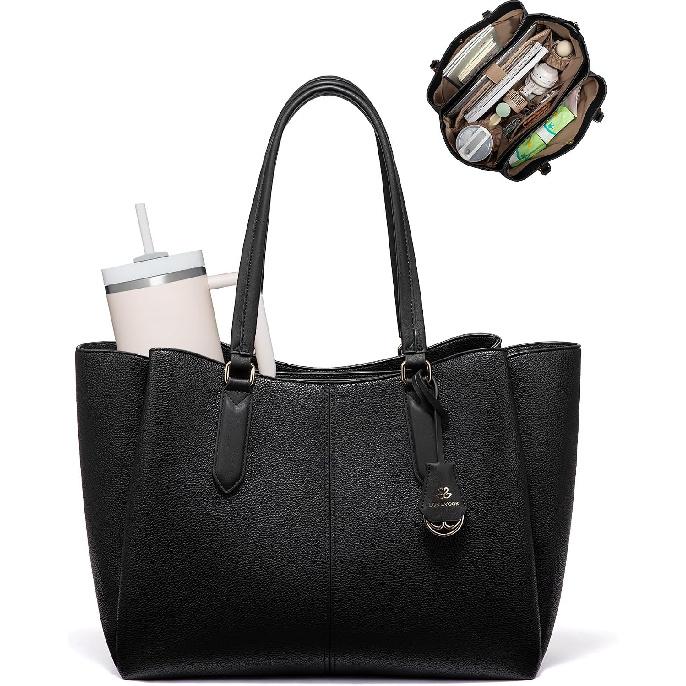 LOVEVOOK Laptop Tote Bag for Women 15.6 In Work Bags with Triple Compartments Large Faux Leather Computer Office Briefcase