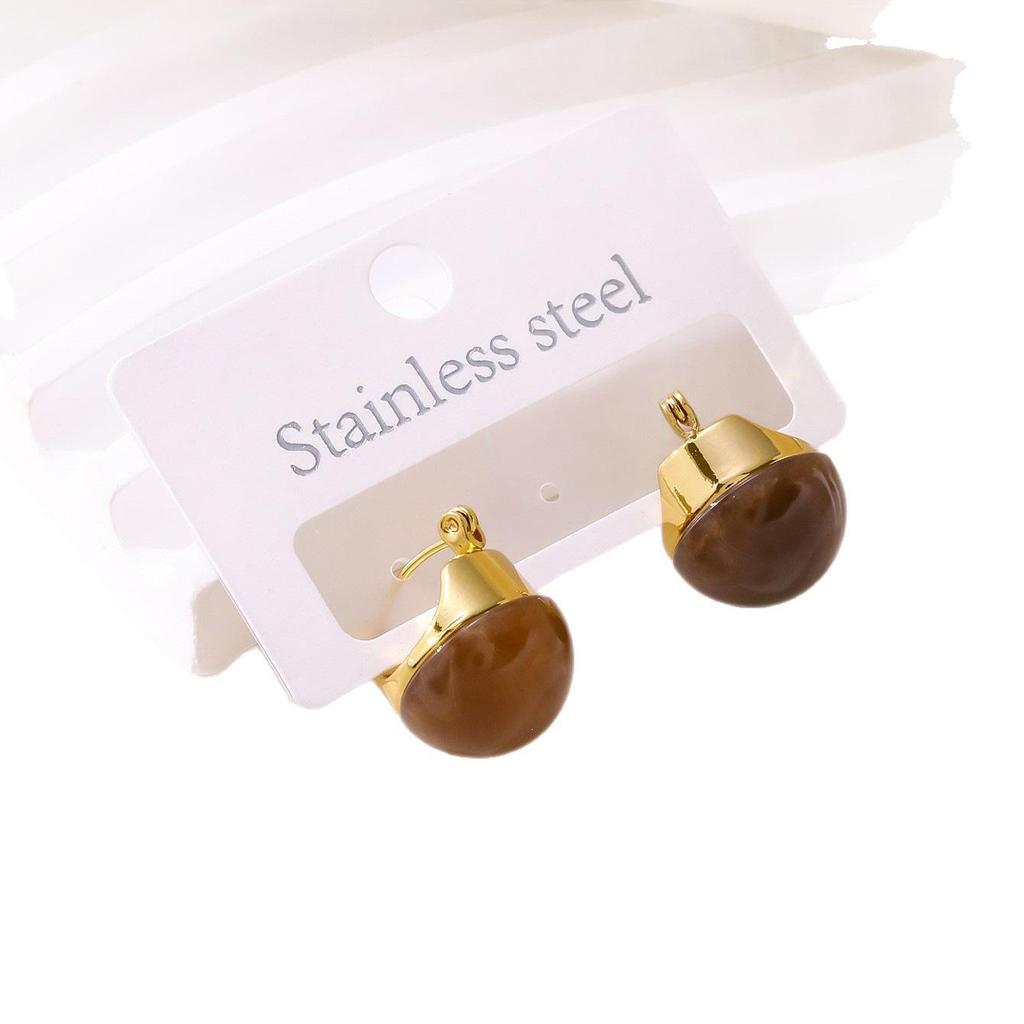 Elegant Multi-color Stainless Steel Hoop Earrings - Women's Autumn/Winter French Retro Style with Round Ball and Water Drop Design.