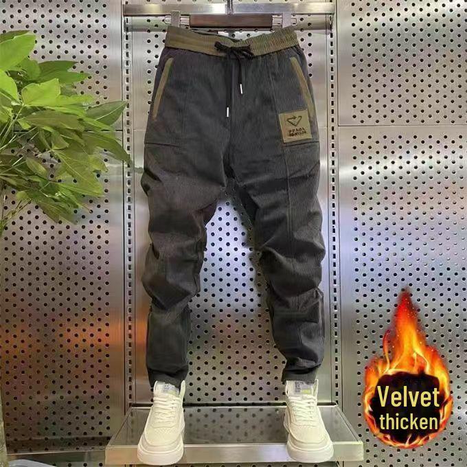 

Мужские модные вельветовые шаровары: Осень/Зима, свободный крой, подкладка из бархата L (110-125 lbs)