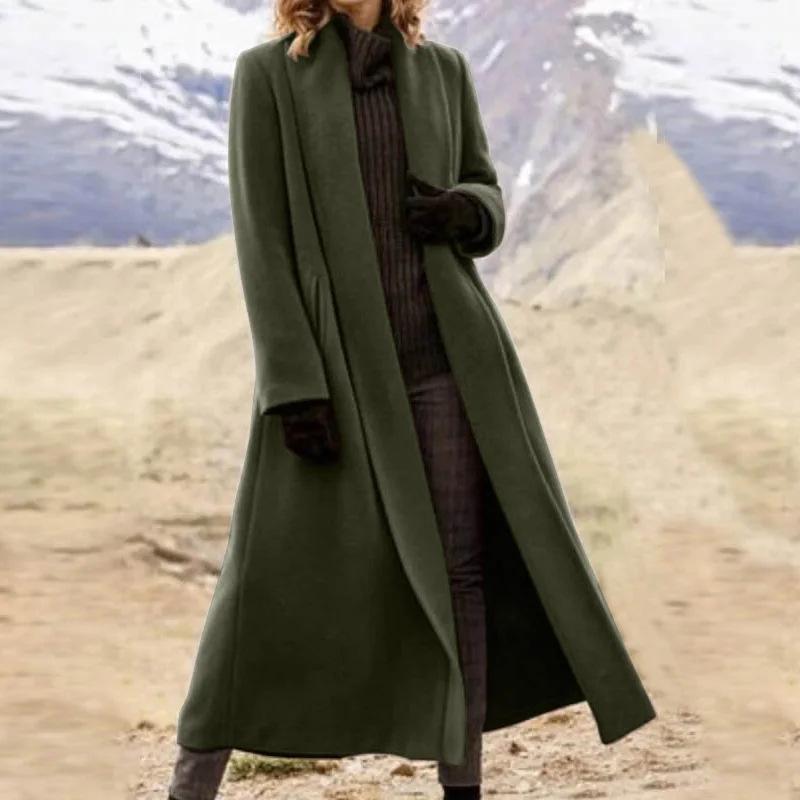 Elegant European & American Women's Oversized Wool Coat - Long, Casual, Over-the-Knee Outerwear.