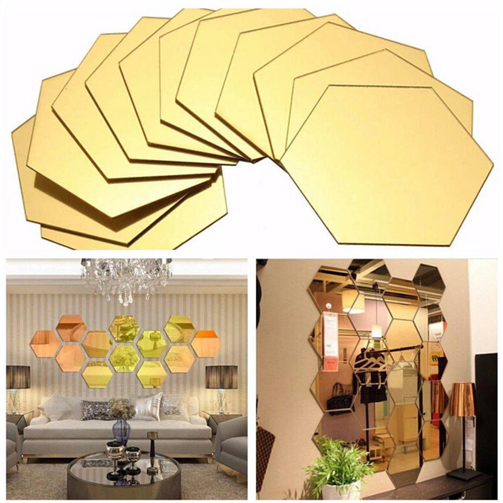 12Pcs 3D Mirror Hexagon Vinyl Removable Wall Sticker Decal Home Decor Art Diy