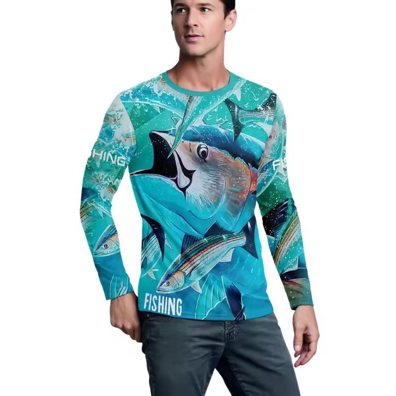 Men's Round Neck Long Sleeves Full Body Fish Pattern Moisture Absorption Quick-Drying Fishing Hiking Bicycles Sports 3D T-Shirts