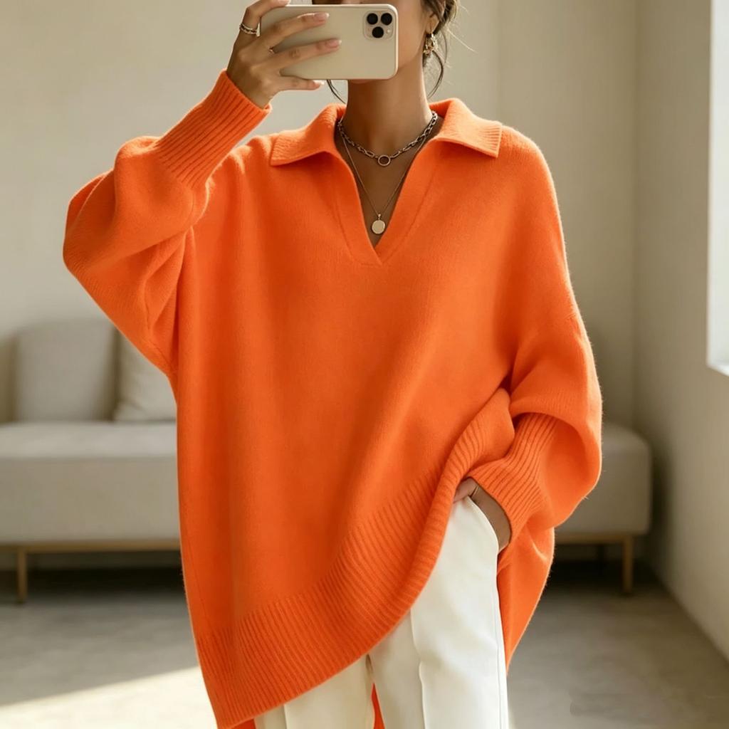 Women's Color Long Sleeve Knit Sweater Oversized Relaxed Fit Casual Outwear
