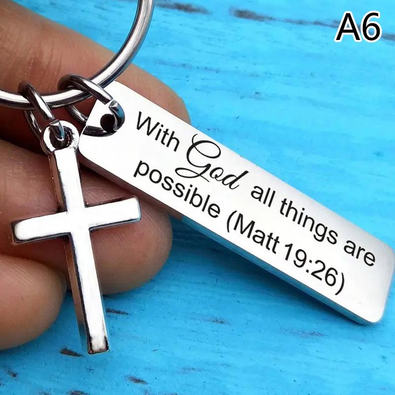 Let God Lead···Faith Cross Stainless Steel Keychain, Christian Religious Key Chain Ring Purse Bag Backpack Charm Daily Gift