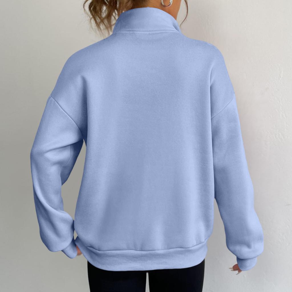 Women's High Neck Zip Up Long Sleeve Sweatshirt Color Trendy