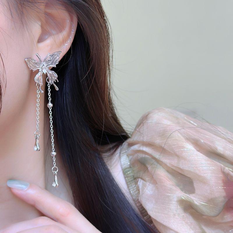 

Liquid Butterfly Tassel Earrings Special Interest Light Luxury Stylish Classy Frosty Style Stud Earrings Super Girl Earrings Ear Clips Padded Ear Clip