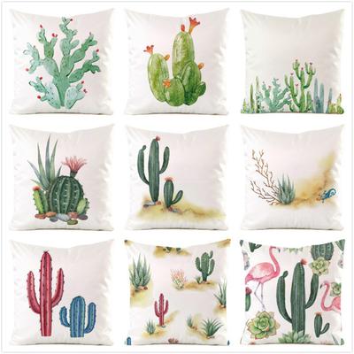 "Fresh And Gentle" Cactus Collection Digital Printing Short Plush Pillow Covers For Car Sofa Office Cushion Cover Home Goods