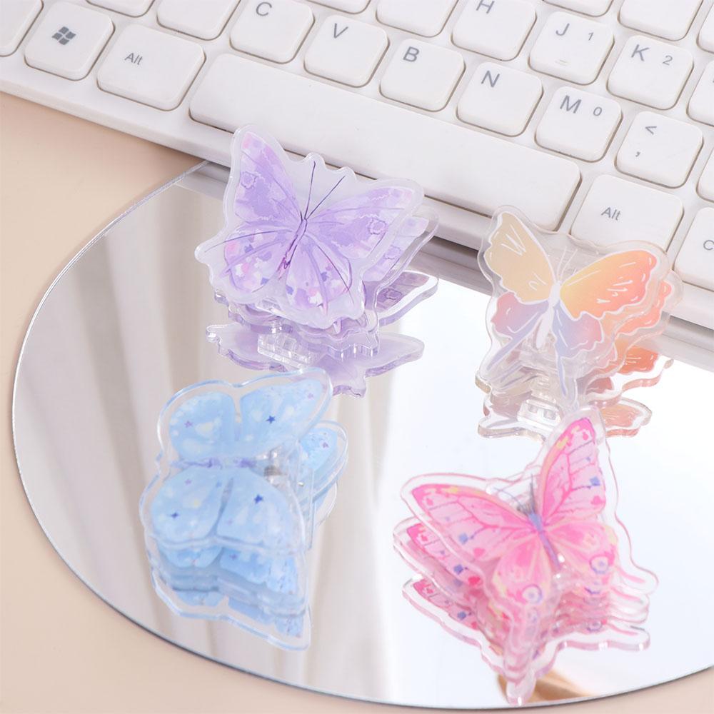 Gradient Butterfly Cute PP Clip Paperclip Cartoon Memo Clip Acrylic Paper Clip  Desk Organizer
