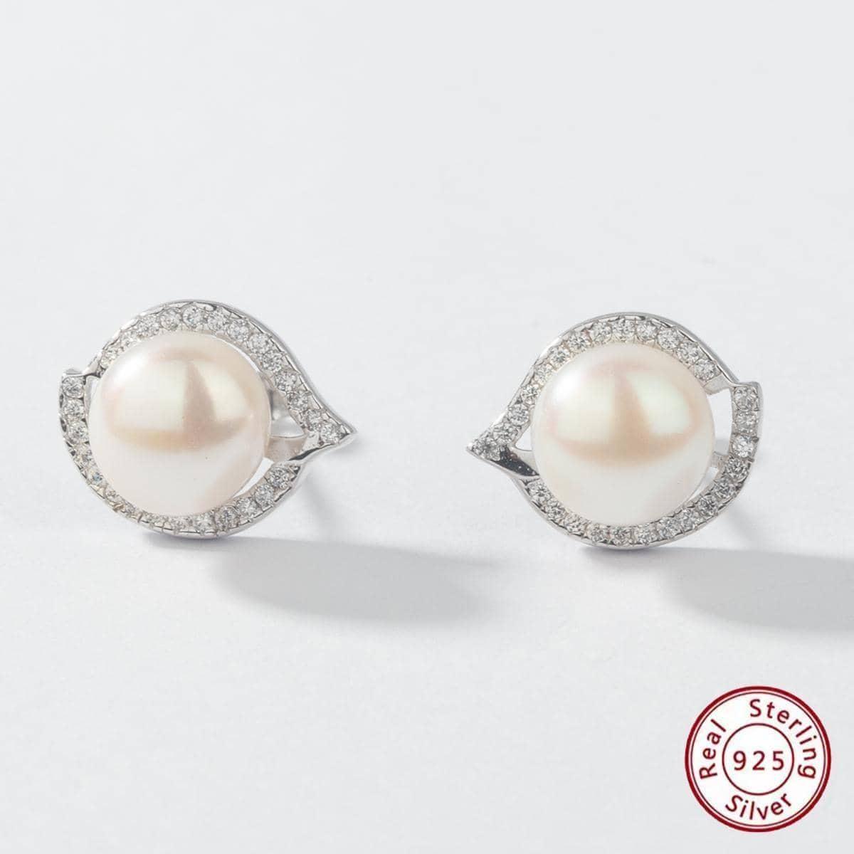 

Elegant Freshwater Pearl & Zircon Stud Earrings in 925 Sterling Silver белый