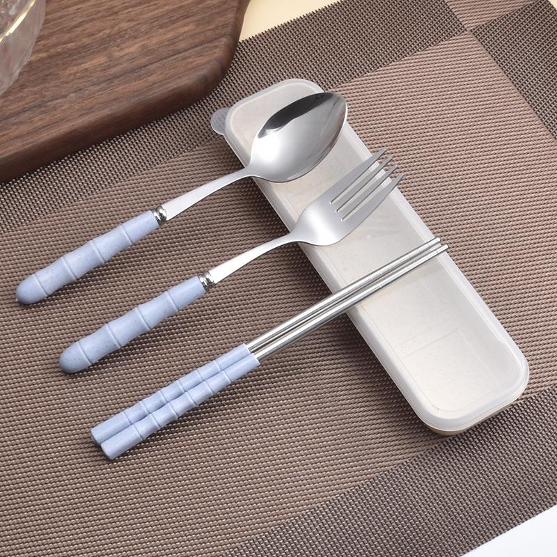 Wheat Straw Stainless Steel Portable Cutlery Set: Fork, Spoon & Chopsticks for Students, Office, and Travel