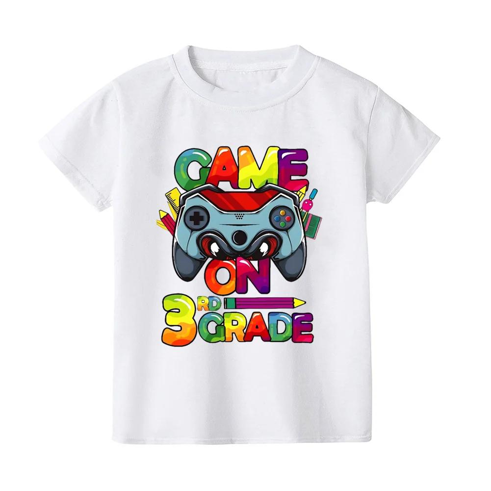 Game On First Grade Shirt Back To School Tee for Gamers 1st Day of School for Boys Truck Print Summer Kids Short Sleeves Top