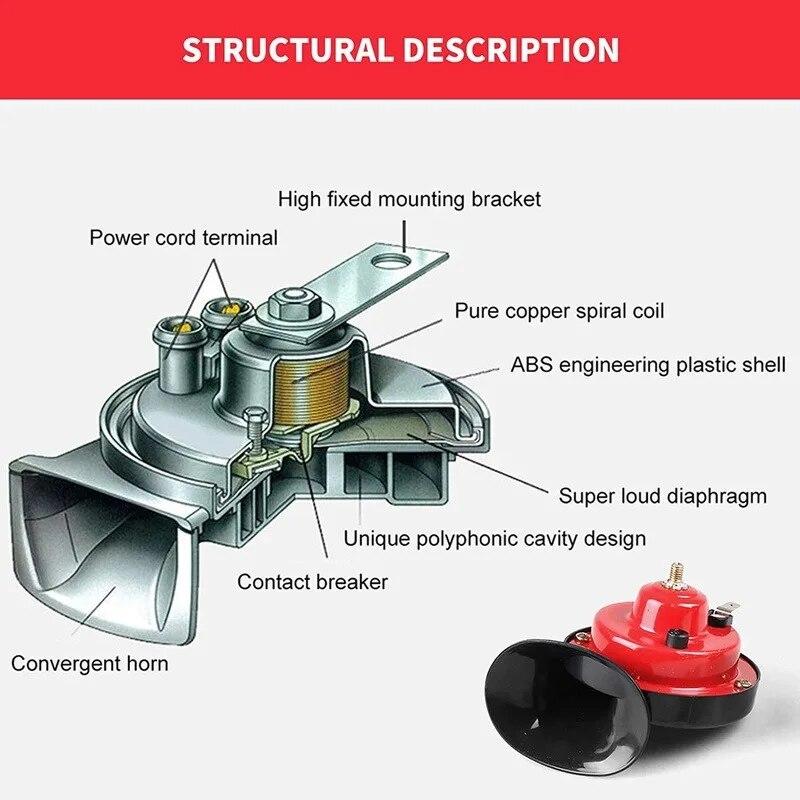 Claxoane de tren pentru camioane 105db, claxon electric de melc cu aer puternic, kit de claxoane de tren rezistente la apă 12V super tare pentru mașină, motocicletă, camion