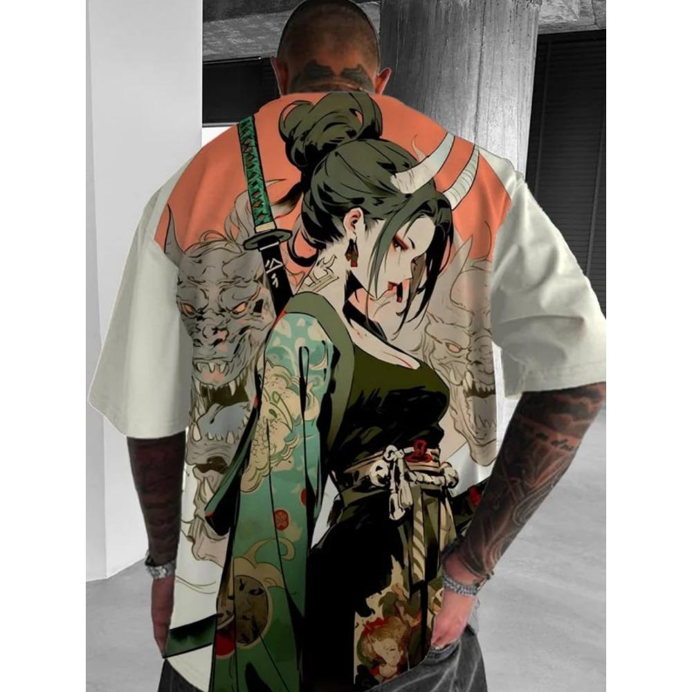 Men s printed T-shirt round neck summer fashion animated pattern T-shirt 2XS