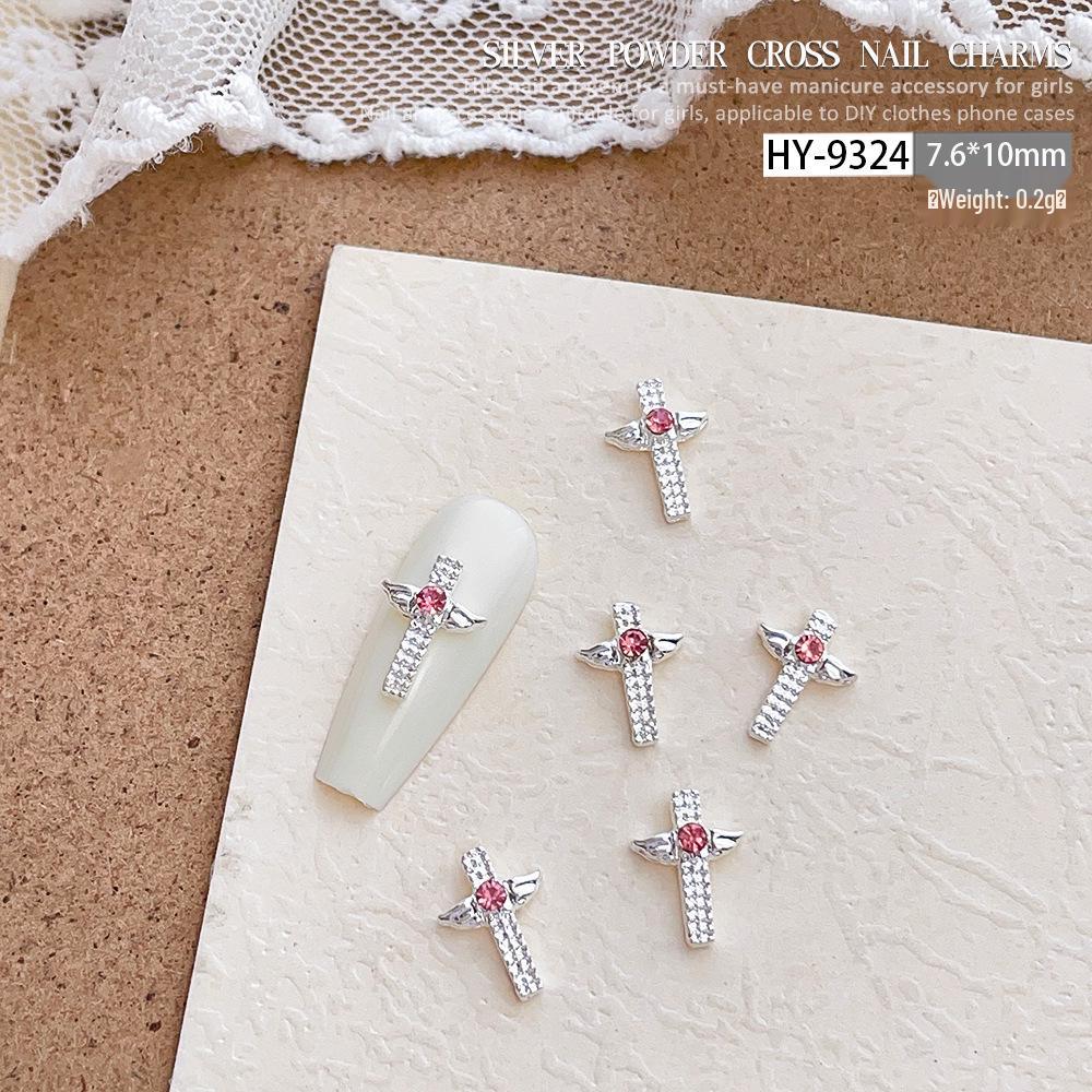 Pink Rhinestone Cross Nail Art Decorations: Multiple Styles of Wearable Metal Nail Accessories