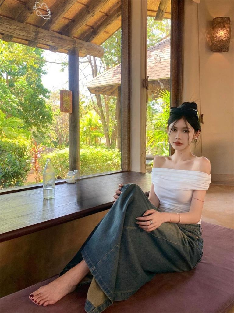 Summer Women Short Sleeve T Shirts Solid T-shirt Off-shoulder High Waist Crop Top Tee Female Casual T Shirt