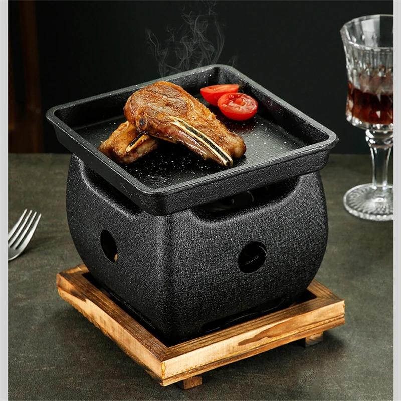 Japanese charcoal grill Aluminum alloy tea cooker Small oven Korean style cast iron barbecue dish portable grill korean bbq