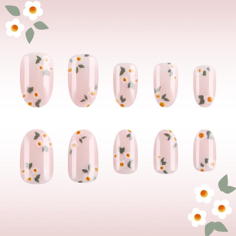 Square Press On Nail Flower Fake Nail Glues On Nail Artificial Acrylic Nail 12 Size 24pcs Stick On Nail for Women Girls