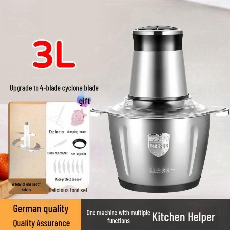 Stainless Steel Electric Meat Grinder & Multi-function Food Processor with Dough Kneading, Garlic Paste, and Vegetable Shredder