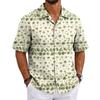 Men's Summer Hawaiian Print Cuban Collar Shirt Lightweight Breathable Short Sleeve Button Down Casual Beach Shirt