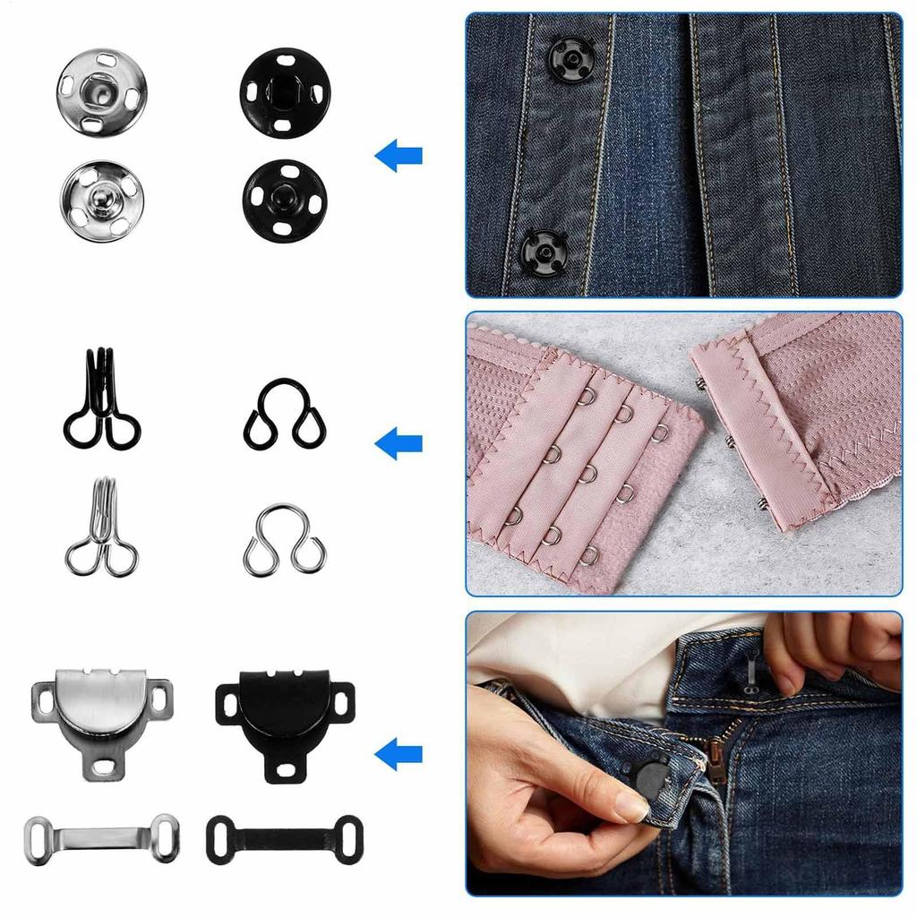 100Pcs Sewing Hooks and Eyes Set Sew-on SnapButtons DIY Clothing Button Sewing Closures SnapsKit for Clothes Bags Sewing Craft