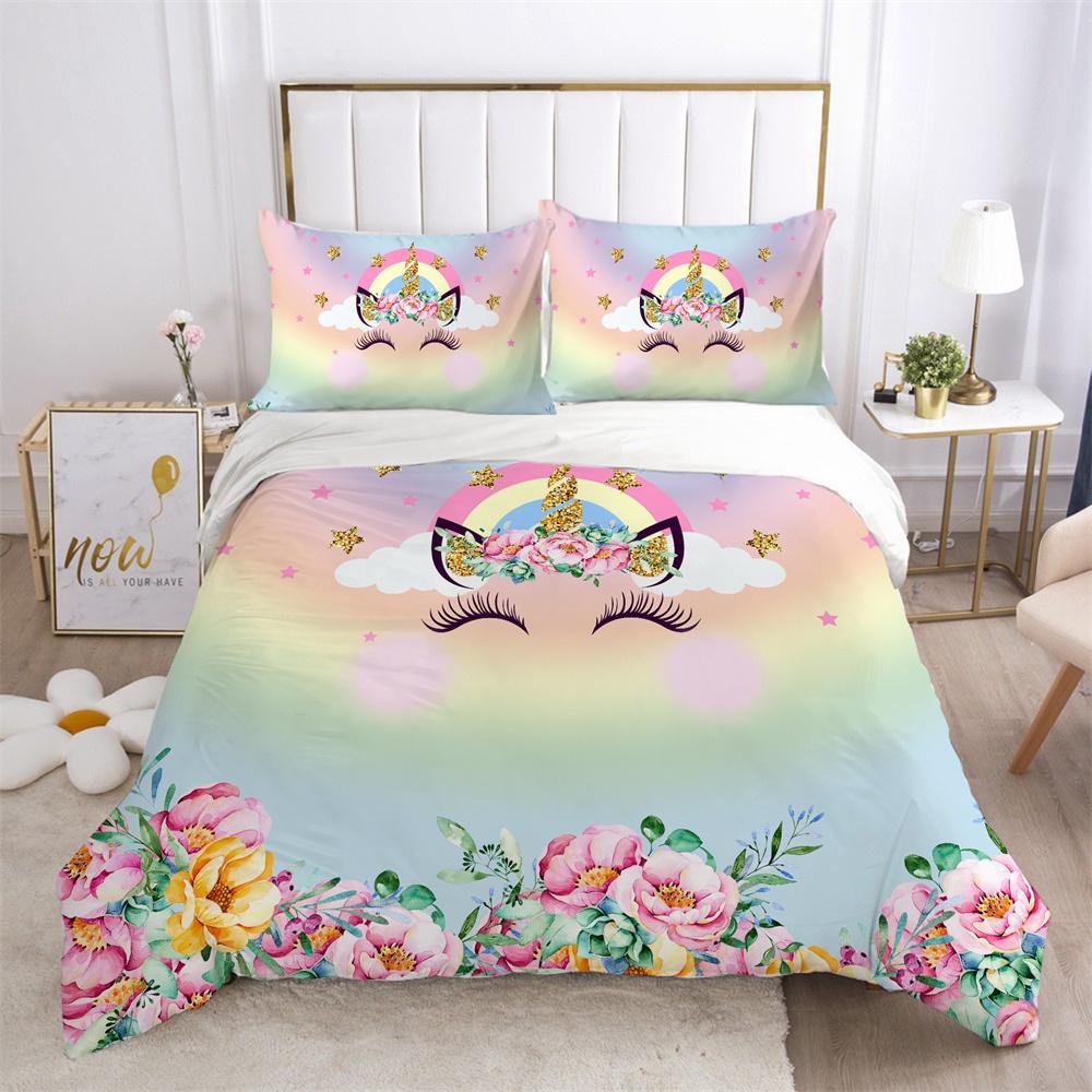 Unicorn Printed Bedding Set King Size Teen Bed Clothes Soft Highend Polyester Fashion Home Bedding Set