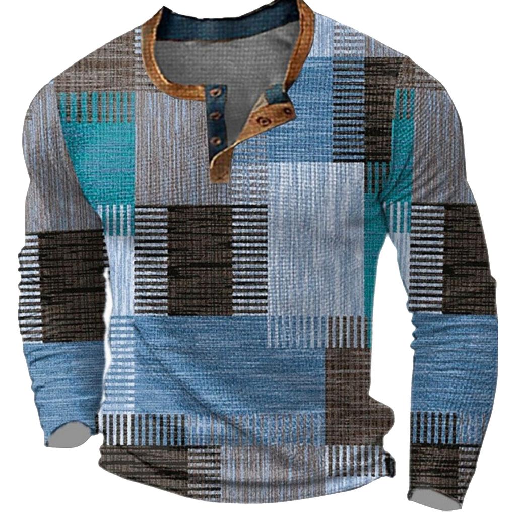 T-shirt Top da Uomo Girocollo Rete Trendy Stampata 3D a Manica Lunga