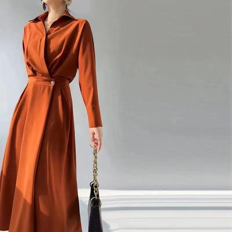 2025 Spring/Autumn Women's Acetate Satin French Shirt Dress