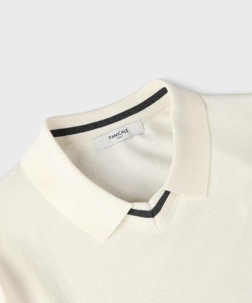 PANICALE White V-Neck Open Collar Knit