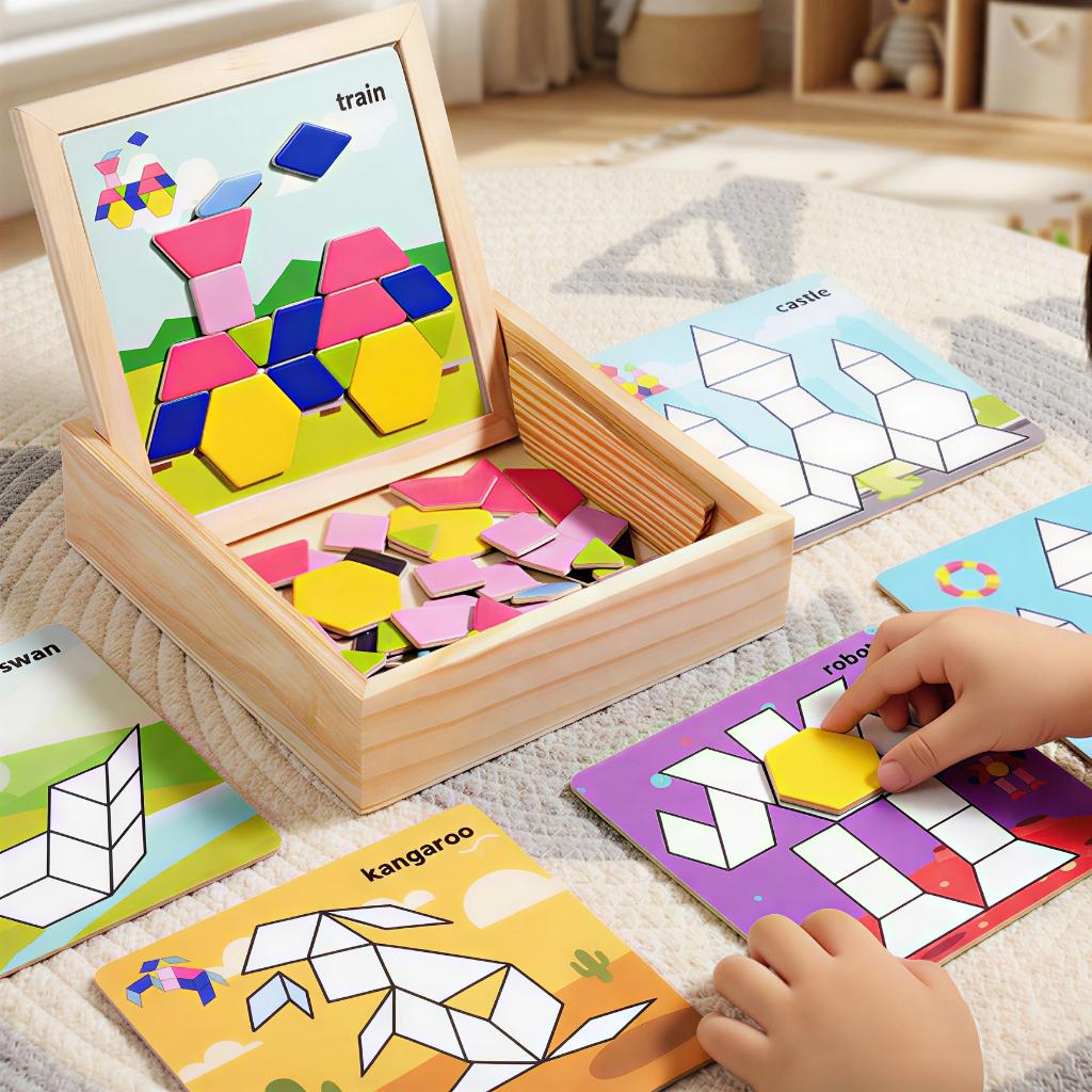 Magnetic Tangram Creative Puzzle, Versatile Puzzle Blocks, Puzzle Based on Card Patterns, Building, Cars, People and Other Creative Theme Patterns