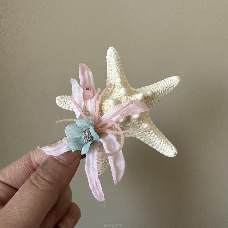 Diamond Fabric Flower Starfish Side Hairpin Vacation Wind Sweet Duck Bill Clip Niche Fashion High-end Hair Accessories Women