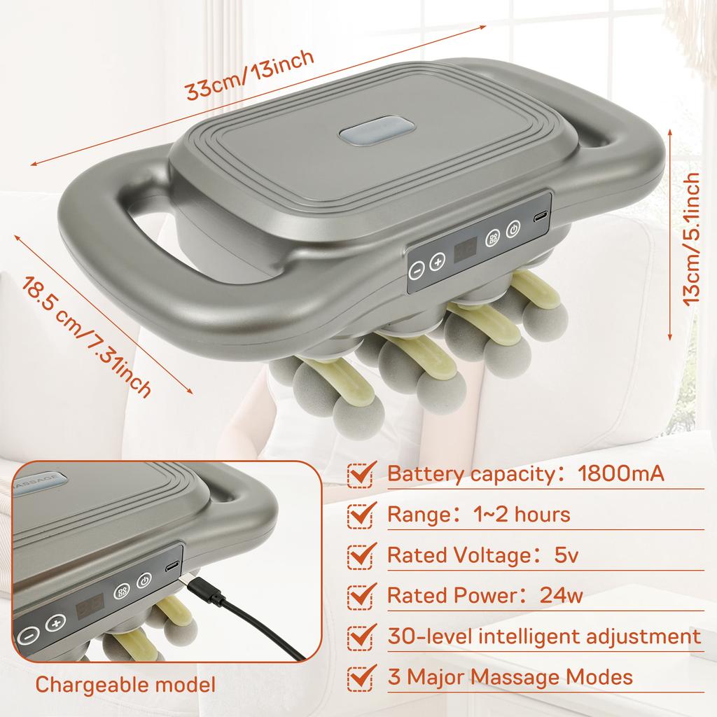 Fascia Gun Muscle Massager High-Frequency Vibration 24 Heads Electric Back Waist Massage Machine Neck Shoulder Body Massager