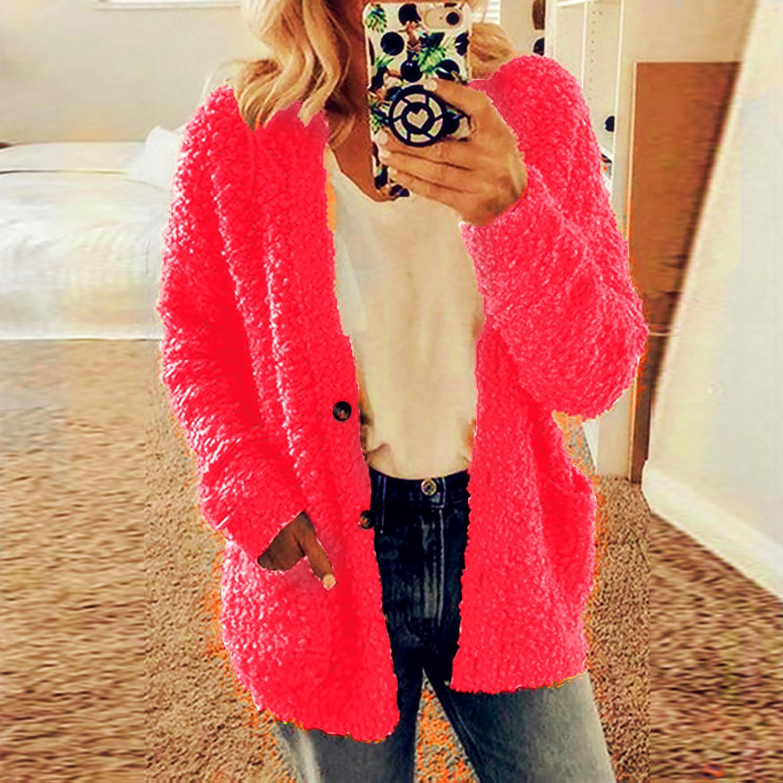 

Женская осенне-зимняя плюшевая однобортная куртка с капюшоном и карманами с v-образным вырезом XXL винный