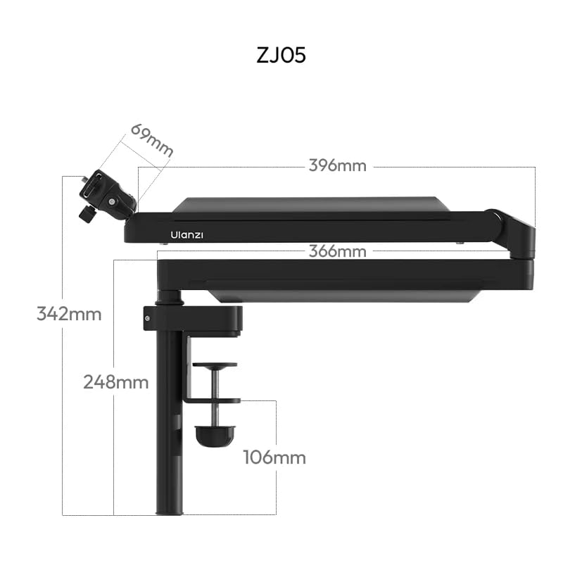 Ulanzi ZJ05 Microphone Boom Desktop Desk Angle Microphone Adapter Cable Aluminum Suitable for Condenser Ideal for Remote and Video Load Capacity