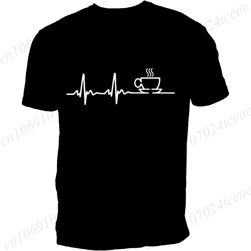 COFFEE ECG EKG MENS T-SHIRT LOVER GREAT FUNNY GIFT IDEA PRESENT CAFFEINE MEME Summer Men's Tee Top Men's Street Casual Clothing