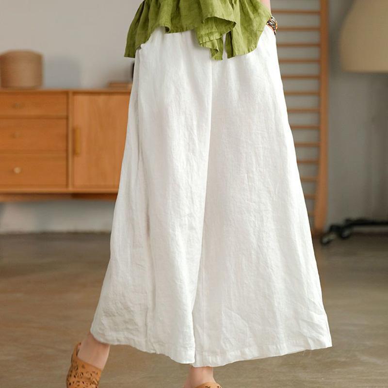 

Брюки летние женские большие размеры хлопковые свободные пижамные брюки универсальные повседневные однотонные широкие льняные брюки M белый