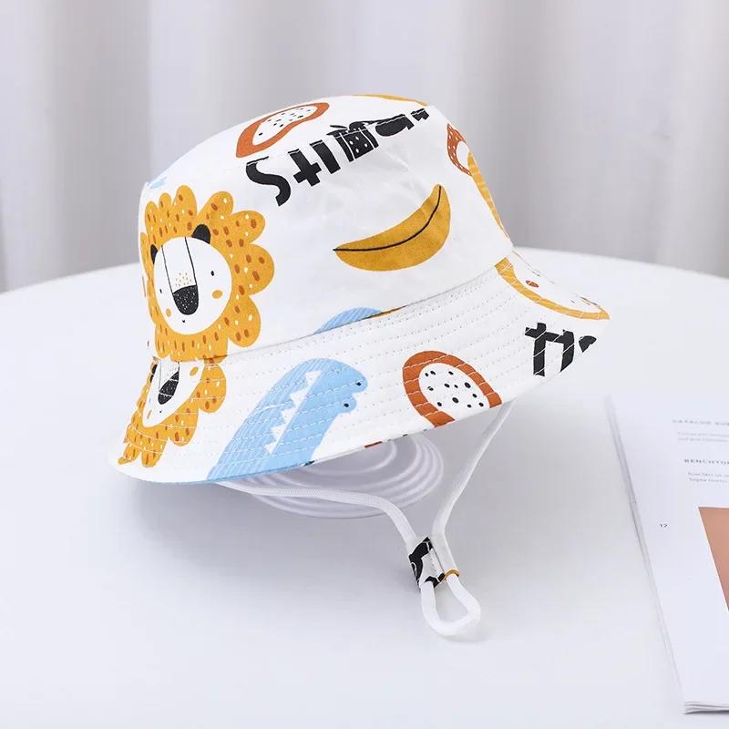 Baby Sun Hat Summer Kids Cartoon Dinosaur Print Soft Cotton Bucket Hat For Girls Boys Panama Beach UV Protection Cap Children