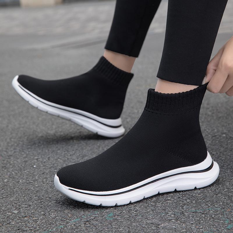 High‑Top Sock Shoes Women Slip‑On Casual Sneakers Breathable Knitted Sports Shoes Lightweight Non‑Slip Walking Footwear