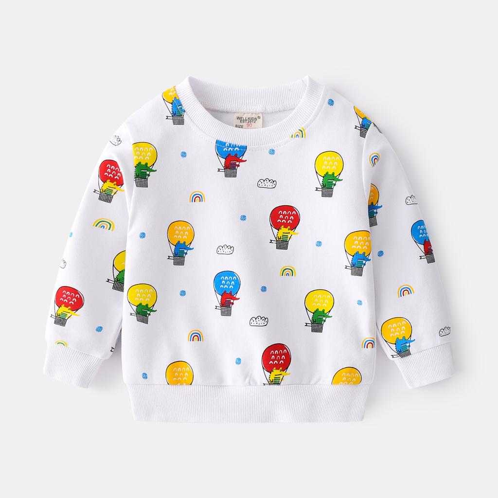 Cartoon-Printed Crew-Neck Sweatshirt for Children Long-Sleeved Letter Print Korean-Style Sweatshirt Casual Comfortable Cotton Terry Top