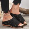 Ladies, Floral Design, Comfortable Sandals, Hollow, Thick Soled, Walking Shoes, Wedge Heel Slippers